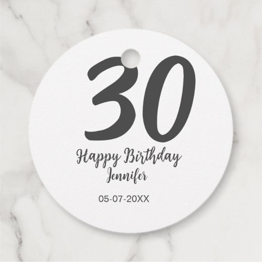 30th Birthday Naam toevoegen Datum Jaar Zwarte sja Bedankjes Labels (Achterkant)