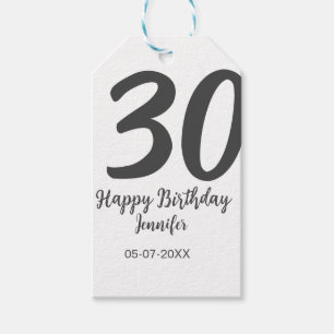 30th Birthday Naam toevoegen Datum Jaar Zwarte sja Cadeaulabel