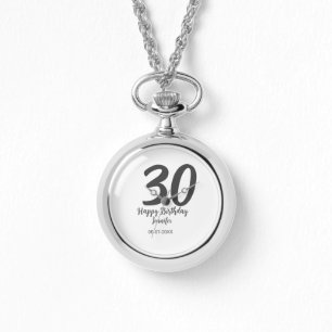 30th Birthday Naam toevoegen Datum Jaar Zwarte sja Horloge