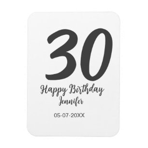 30th Birthday Naam toevoegen Datum Jaar Zwarte sja Magneet