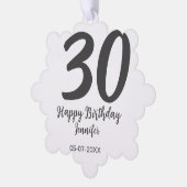 30th Birthday Naam toevoegen Datum Jaar Zwarte sja Ornament Kaart (Links)