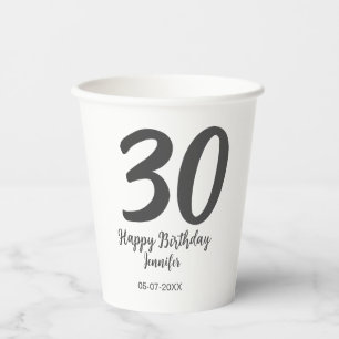 30th Birthday Naam toevoegen Datum Jaar Zwarte sja Papieren Bekers