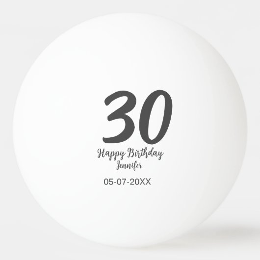 30th Birthday Naam toevoegen Datum Jaar Zwarte sja Pingpongballen (Voorkant)