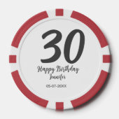 30th Birthday Naam toevoegen Datum Jaar Zwarte sja Poker Chips (Voorkant)
