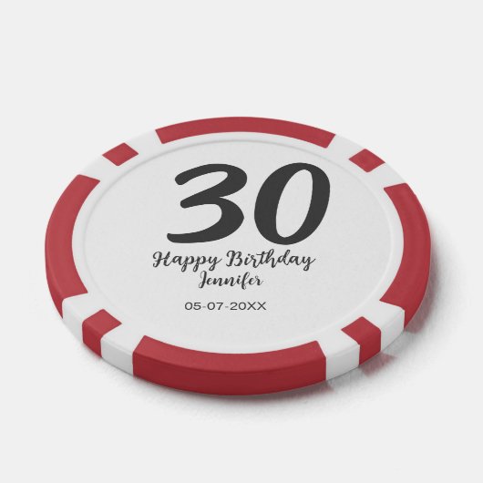 30th Birthday Naam toevoegen Datum Jaar Zwarte sja Poker Chips (Enkel)