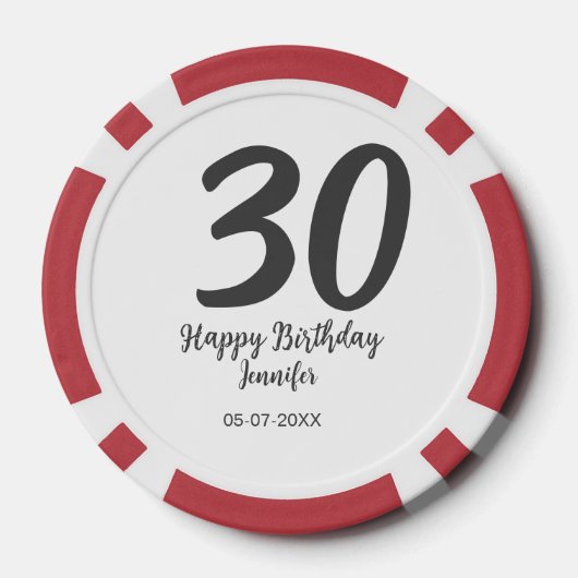 30th Birthday Naam toevoegen Datum Jaar Zwarte sja Poker Chips (Achterkant)