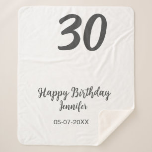 30th Birthday Naam toevoegen Datum Jaar Zwarte sja Sherpa Deken