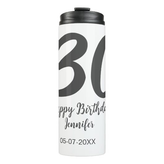 30th Birthday Naam toevoegen Datum Jaar Zwarte sja Thermosbeker (Voorkant)