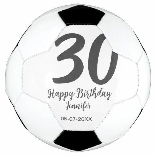 30th Birthday Naam toevoegen Datum Jaar Zwarte sja Voetbal (Voorkant)