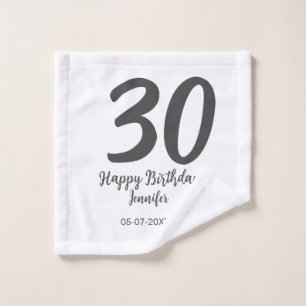 30th Birthday Naam toevoegen Datum Jaar Zwarte sja Washandje
