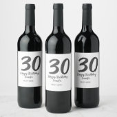 30th Birthday Naam toevoegen Datum Jaar Zwarte sja Wijn Etiket (Flessen)