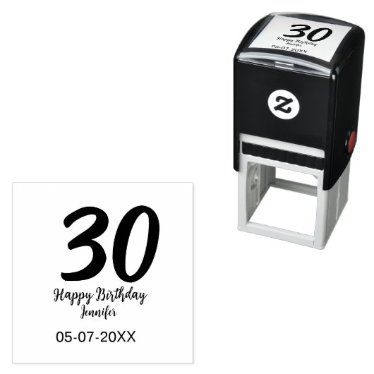 30th Birthday Naam toevoegen Datum Jaar Zwarte sja Zelfinktende Stempel (In situ)