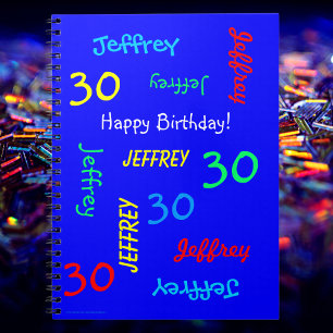 30th Birthday Party Blue Guest Book, Name, Spiral Notitieboek