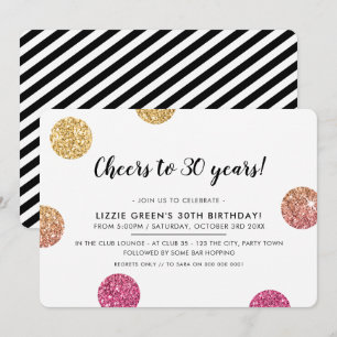 30TH BIRTHDAY PARTY moderne gouden glitter polka d Kaart