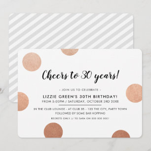 30TH BIRTHDAY PARTY stijlvolle rozen gouden polka  Kaart