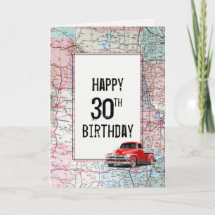 30th Birthday Red Retro Truck op Map Kaart