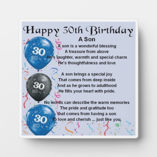 30th  Birthday Son Poem Plaque (Devant)
