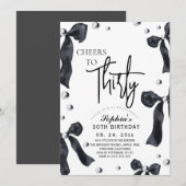30th Black White Bow Birthday Party Kaart (Voorkant / Achterkant)