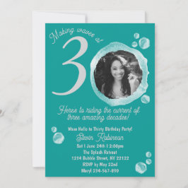 30th Ocean Teal Bubbles Birthday Party Photo Kaart