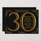 30th, Verjaardagsfeest, Dertig, Gatsby, zwart & go Kaart (Voorkant / Achterkant)