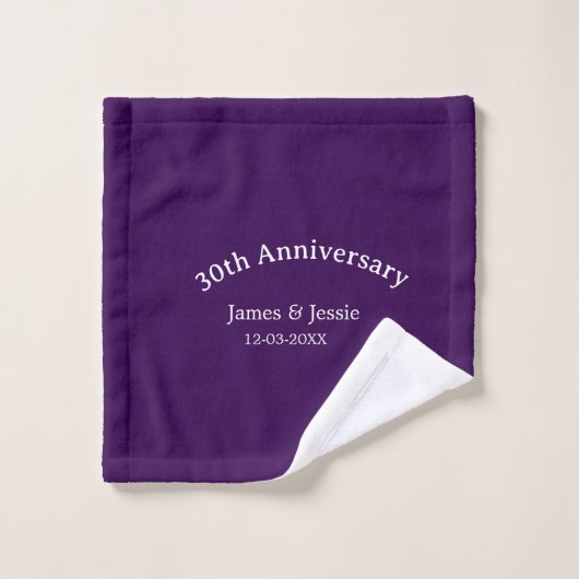 30th wedding anniversary name date purple simple  (Gant de toilette)
