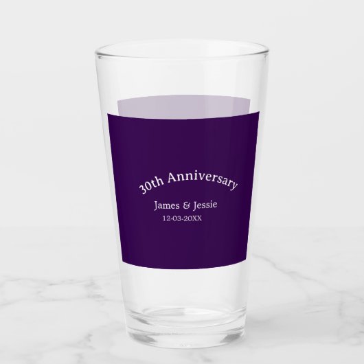 30th wedding anniversary name date purple simple  glas (Voorkant)