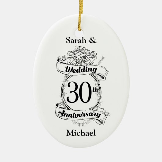 30th Wedding Jubileum Flowers Roos Romantic Keramisch Ornament (Voorkant)