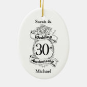 30th Wedding Jubileum Flowers Roos Romantic Keramisch Ornament (Achterkant)