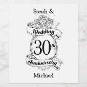 30th Wedding Jubileum Flowers Roos Romantic Wijn Etiket (Enkel label)