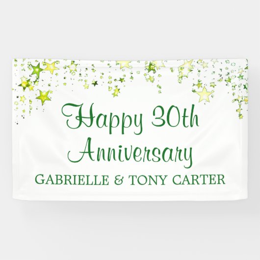 30th Wedding Jubileum Green Stars Script Name Spandoek (Horizontaal)