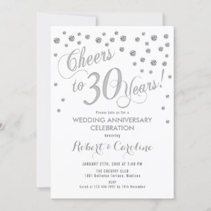 30th Wedding Jubileum Invitation - Silver White Kaart