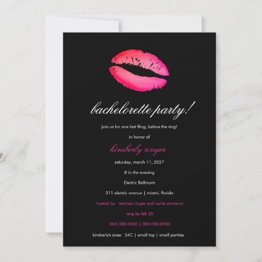 311 Bachelorette Lingerie Party Invite Kaart (Voorkant)