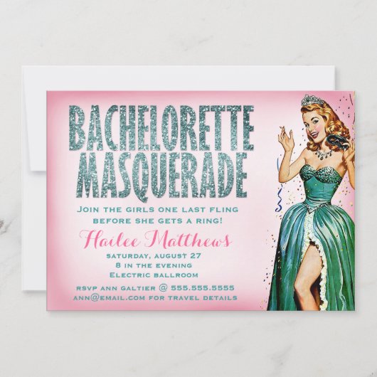 311 Bachelorette Masquerade Pin Girl Sparkle Kaart (Voorkant)
