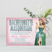 311 Bachelorette Masquerade Pin Girl Sparkle Kaart (Staand voorkant)