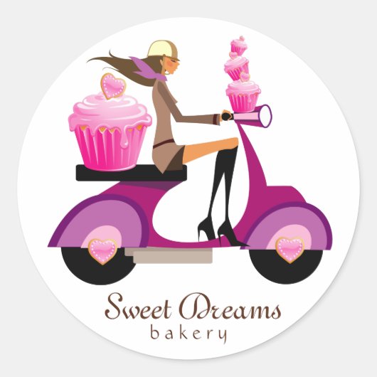 311 Bakkerij Stickers Roze Cupcake Scooter Meisje (Voorkant)
