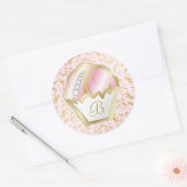 311 Bejeweled Cakes Monogram Roze achtergrond Ronde Sticker (Envelop)