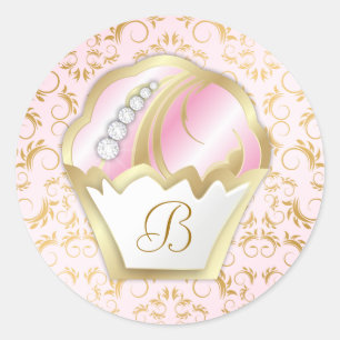 311 Bejeweled Cakes Monogram Roze achtergrond Ronde Sticker
