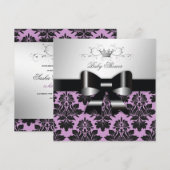 311 Blackberry Paars Damask Black Bow | Baby Kaart (Voorkant / Achterkant)