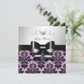 311 Blackberry Paars Damask Black Bow | Baby Kaart (Staand voorkant)