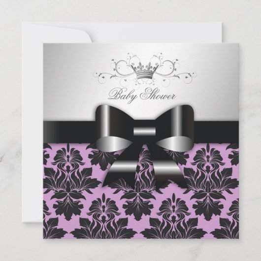 311 Blackberry Paars Damask Black Bow | Baby Kaart (Voorkant)