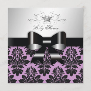 311 Blackberry Paars Damask Black Bow   Baby Kaart