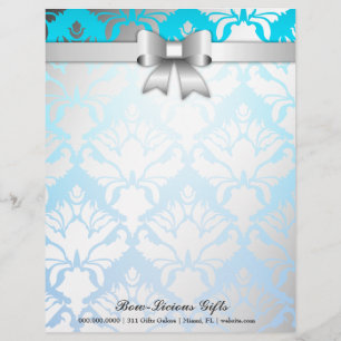 311-Bow-licious Tropical Blue Damask Gepersonaliseerd Briefhoofd