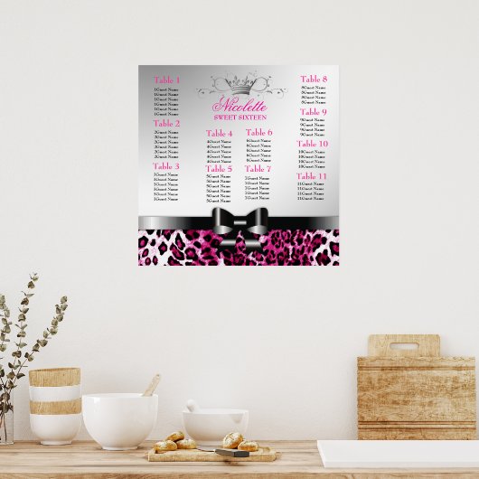 311 Bowlicious Hot Pink Leopard Seating Chart Poster (Keuken)