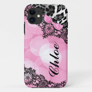 311 Bubblegum Pink Leopard Dream Lights faux bow iPhone 11 Hoesje