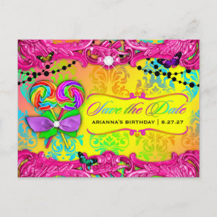 311 CANDY Wonderland Roze Sweet 16 Save the Date Aankondigingskaart