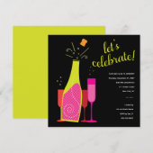 311 Champagne Pop Nouvel An Invitation rose et noi (Devant / Derrière)