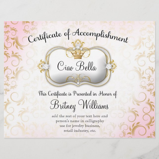 311 Ciao Bella-certificaat van voltooiing (Voorkant)