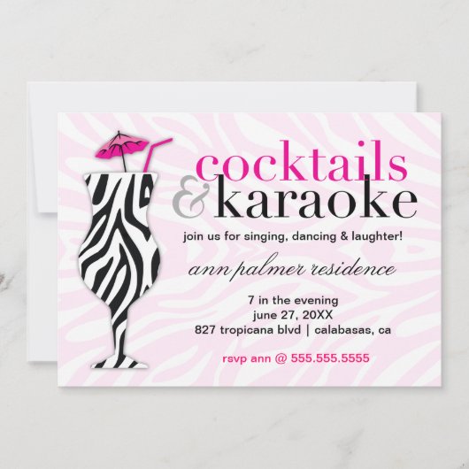 311 Cocktails & Karaoke-Zebra Kaart (Voorkant)