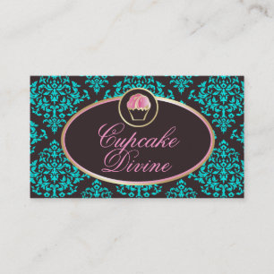 311 Cupcake Divine Solid Aqua Damask Visitekaartje