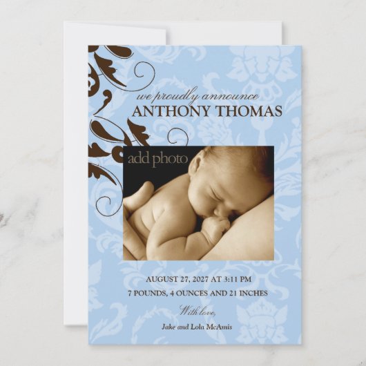 311-Damask Baby Boy Aankondiging (Voorkant)